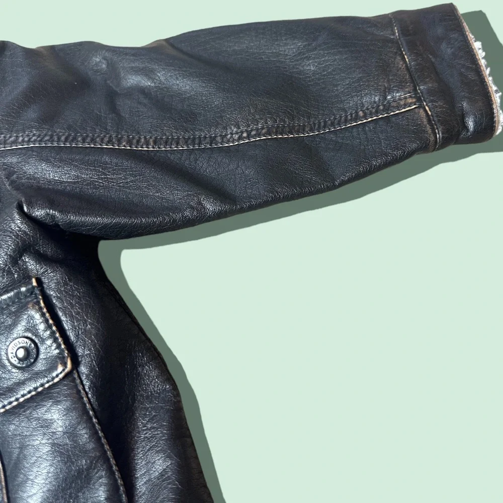 Toddler Harley Davidson Motorcycle Faux Leather Sherpa Lined Zip Up Jacket Sz 2T - Picture 6 of 11